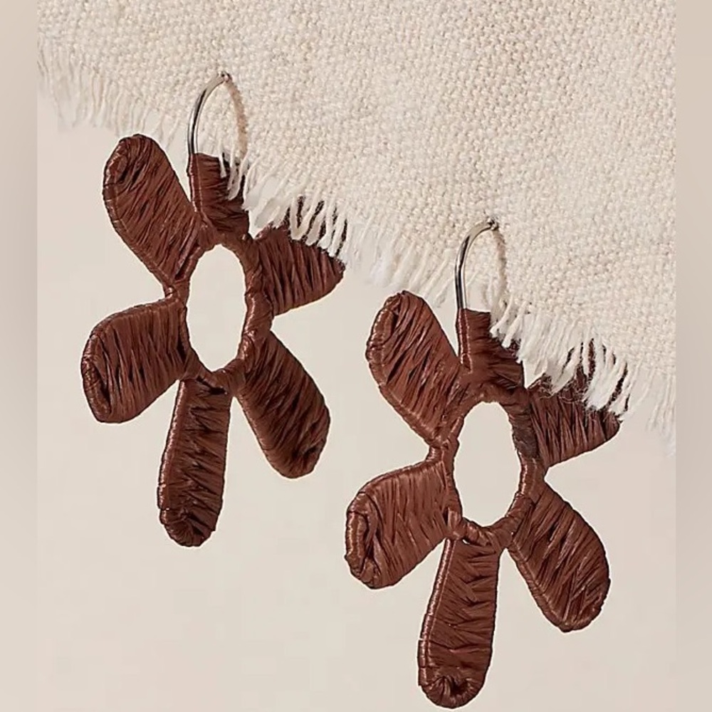 Free People Wendy Woven Flower Hoops in Chocolate - NWT